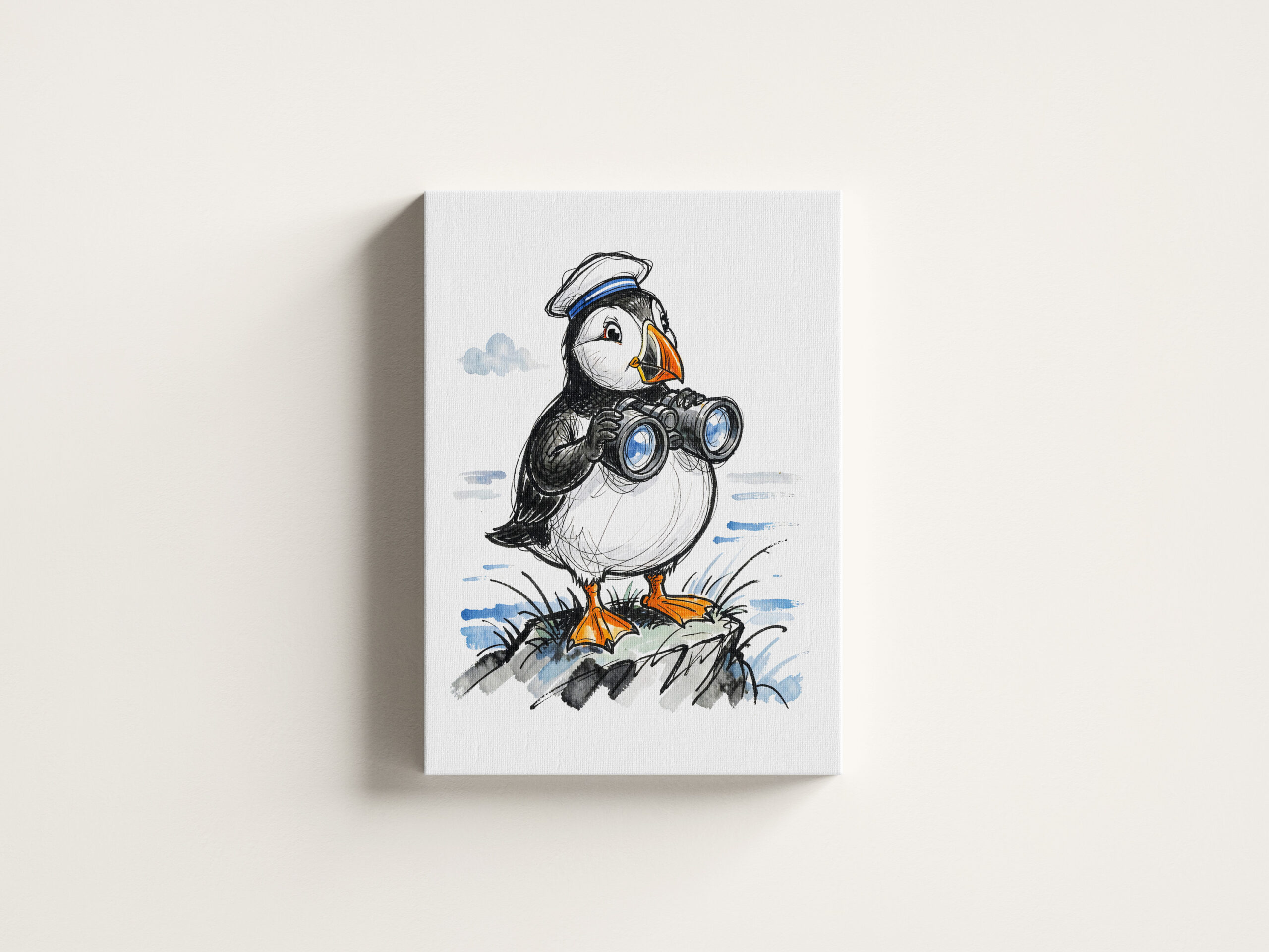 raxxa Canva: Puffin Scouting Horizon with Binoculars Ink Illustration – Bild 3