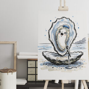 raxxa Canva: Expressive Singing Oyster Performing in Marine Ink Illustration