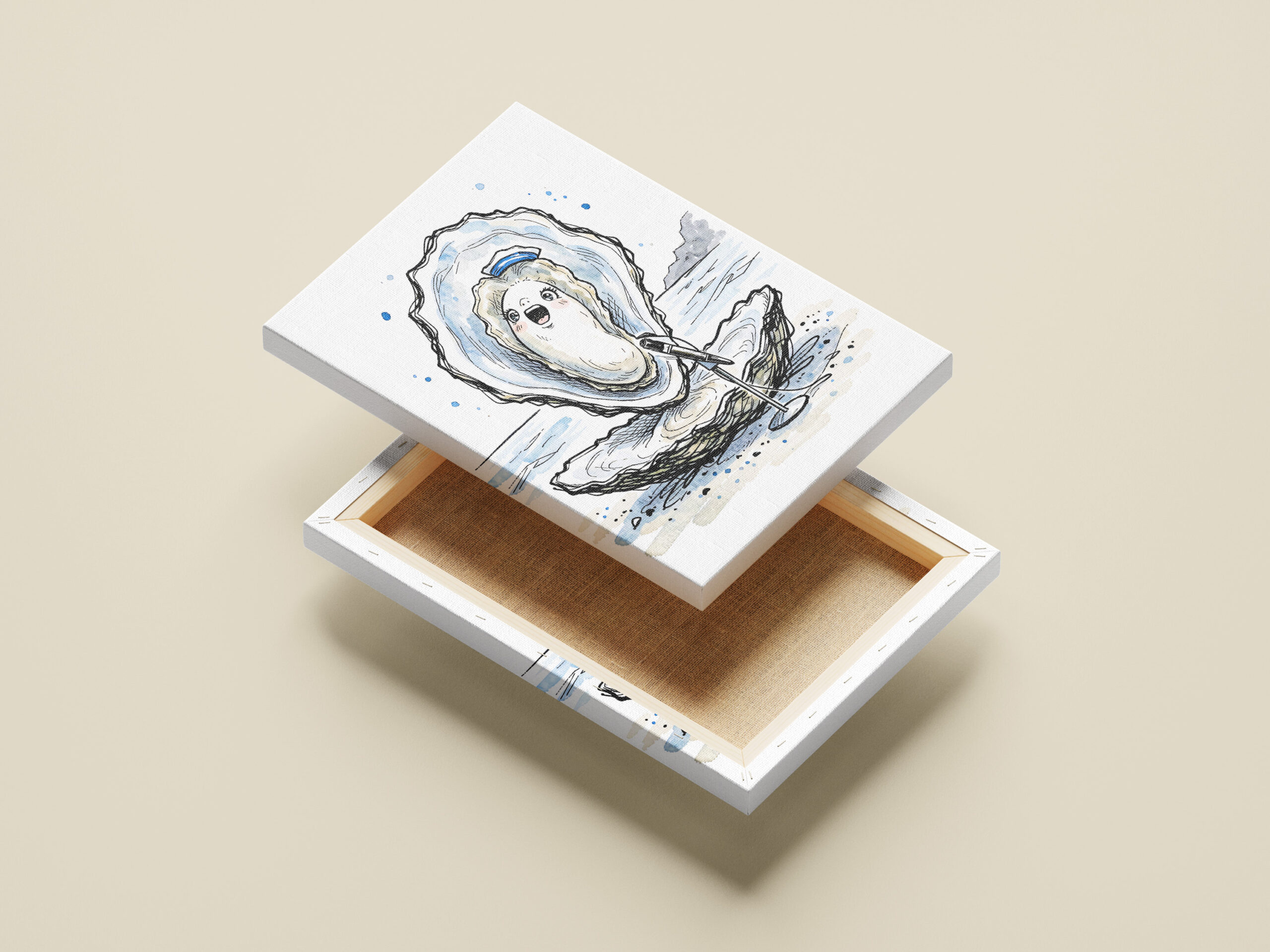 raxxa Canva: Expressive Singing Oyster Performing in Marine Ink Illustration – Bild 2