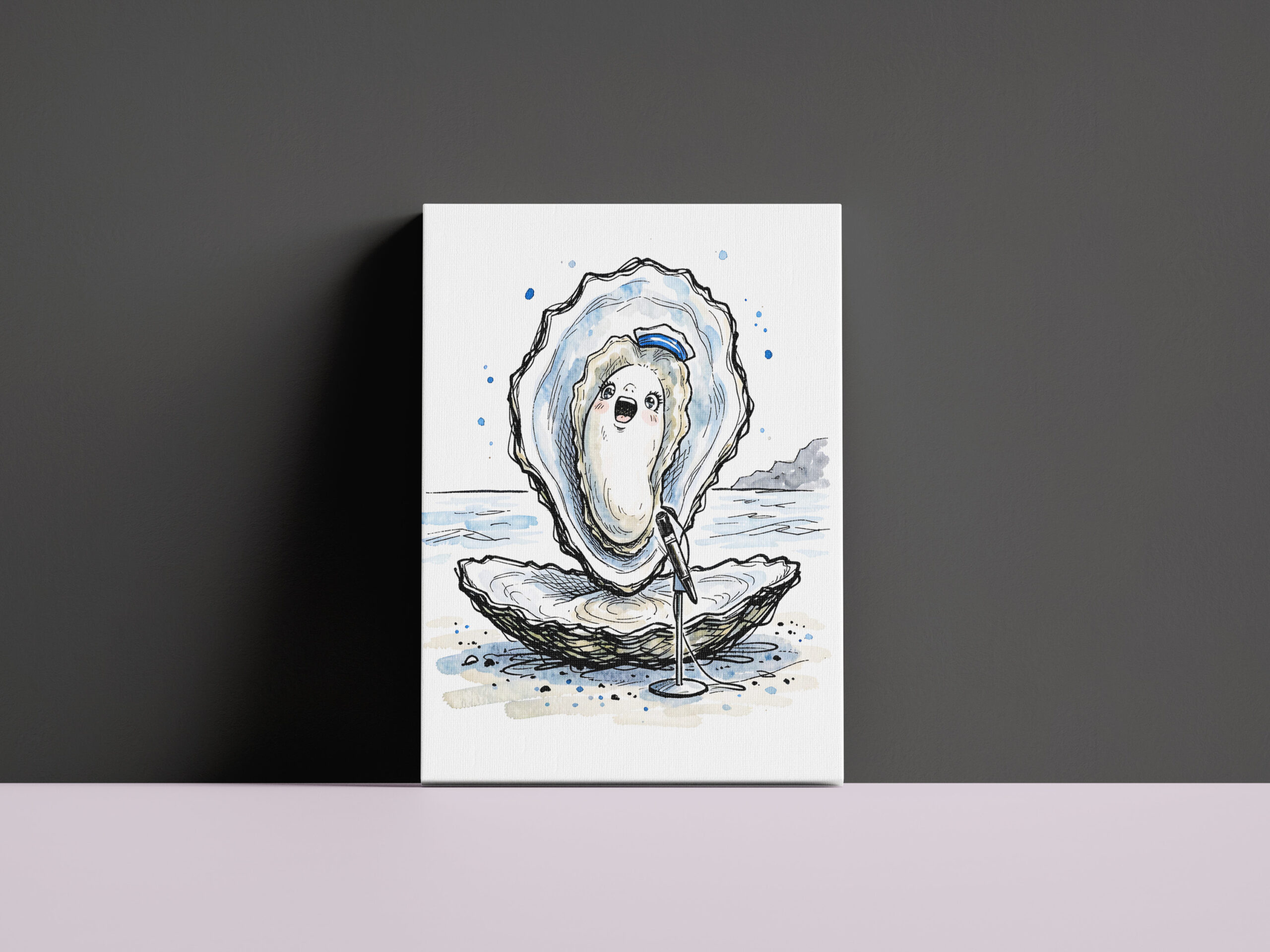 raxxa Canva: Expressive Singing Oyster Performing in Marine Ink Illustration – Bild 3