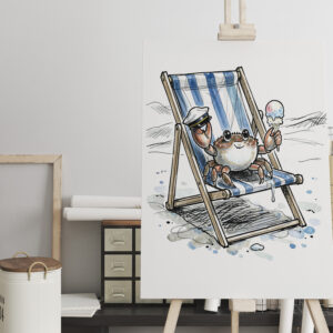 raxxa Canva: Relaxed Beach Crab Enjoying Ice Cream Ink Illustration