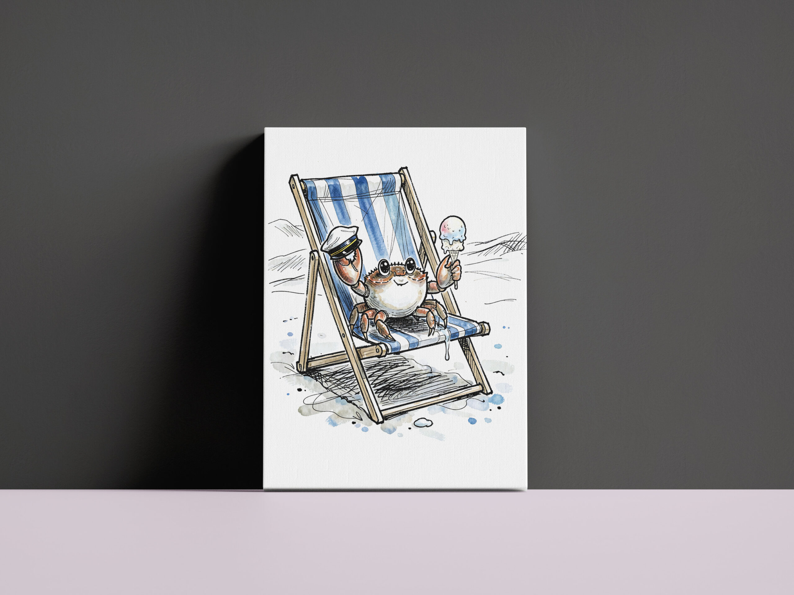 raxxa Canva: Relaxed Beach Crab Enjoying Ice Cream Ink Illustration - Image 3