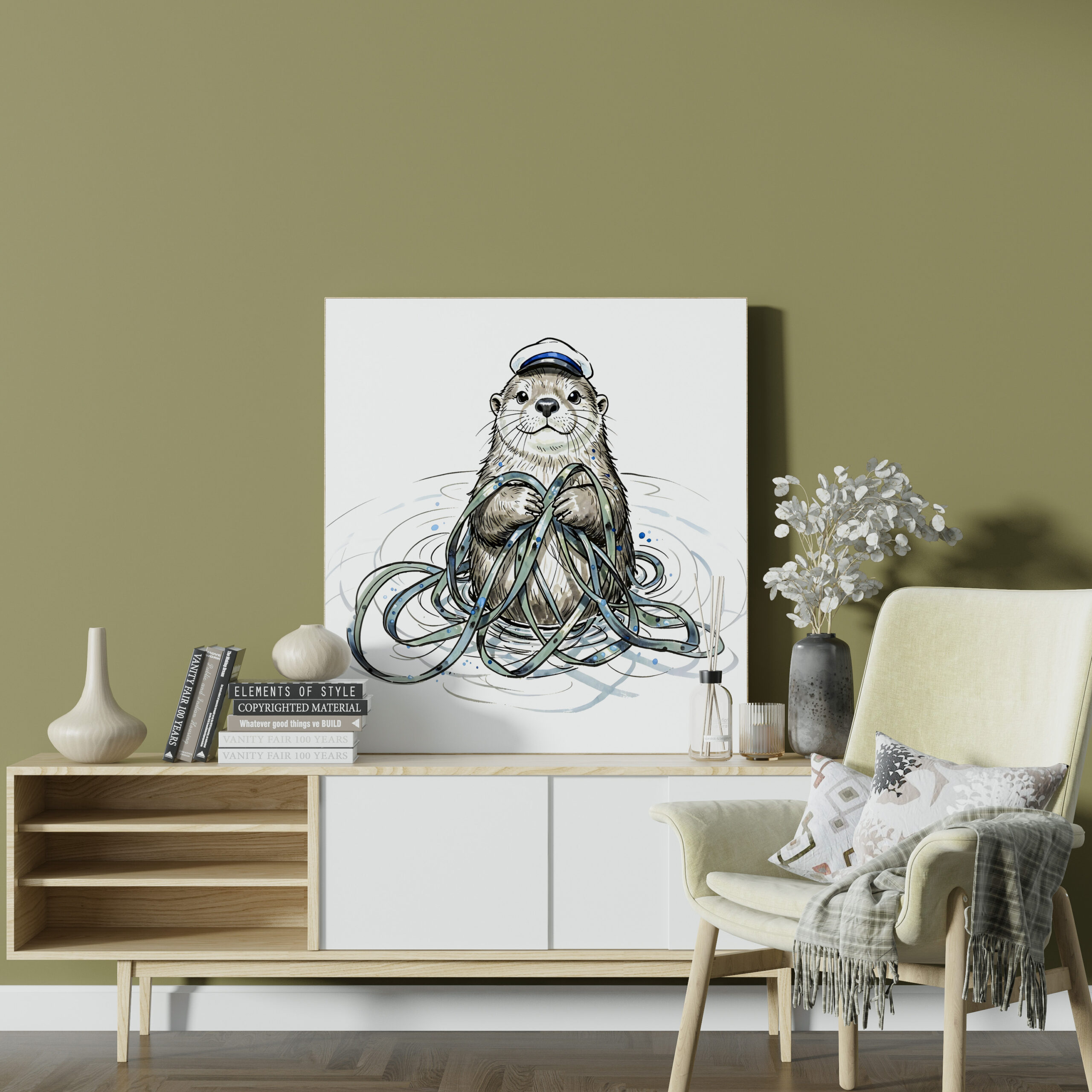 raxxa Canva: Sea Otter Holding Kelp in Marine Ink Illustration – Bild 2