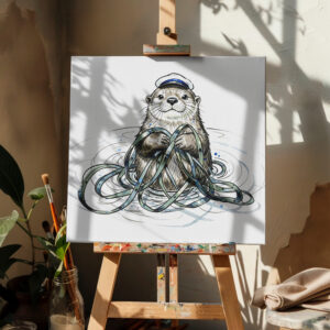 raxxa Canva: Sea Otter Holding Kelp in Marine Ink Illustration
