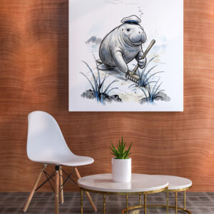 raxxa Canva: Manatee Gardening Coastal Meadow in Gentle Ink Illustration