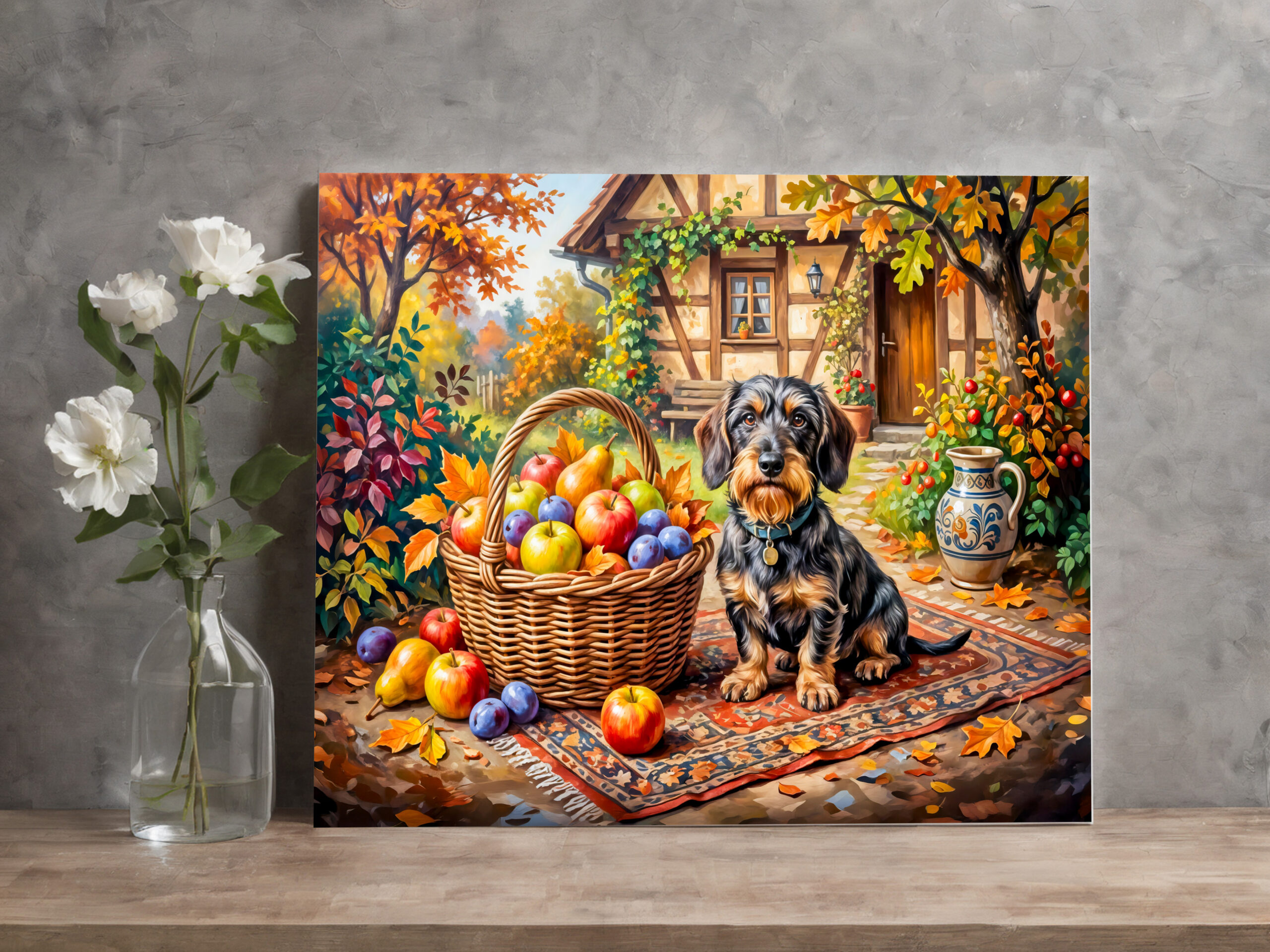 raxxa Canva: Dachshund Sitting Beside Fruit Basket Autumn Farmhouse – Image 2
