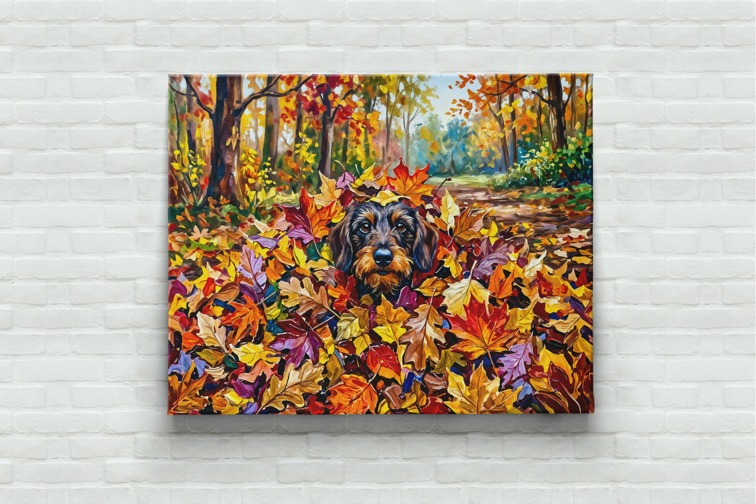 raxxa Canva: Dachshund Resting in Colorful Autumn Leaves - immagine 3