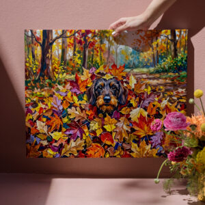 raxxa Canva: Dachshund Resting in Colorful Autumn Leaves