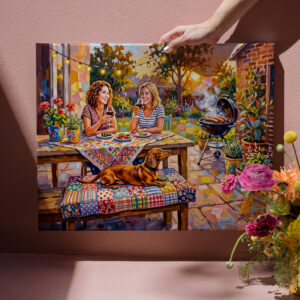 raxxa Canva: Dachshund Resting Beside Outdoor Evening Garden Table