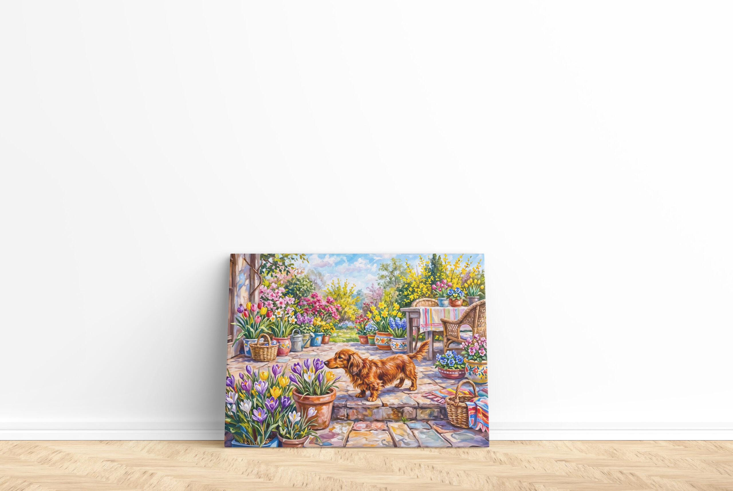 raxxa Canva: Dachshund Walking Through Colorful Blooming Spring Garden – Image 2
