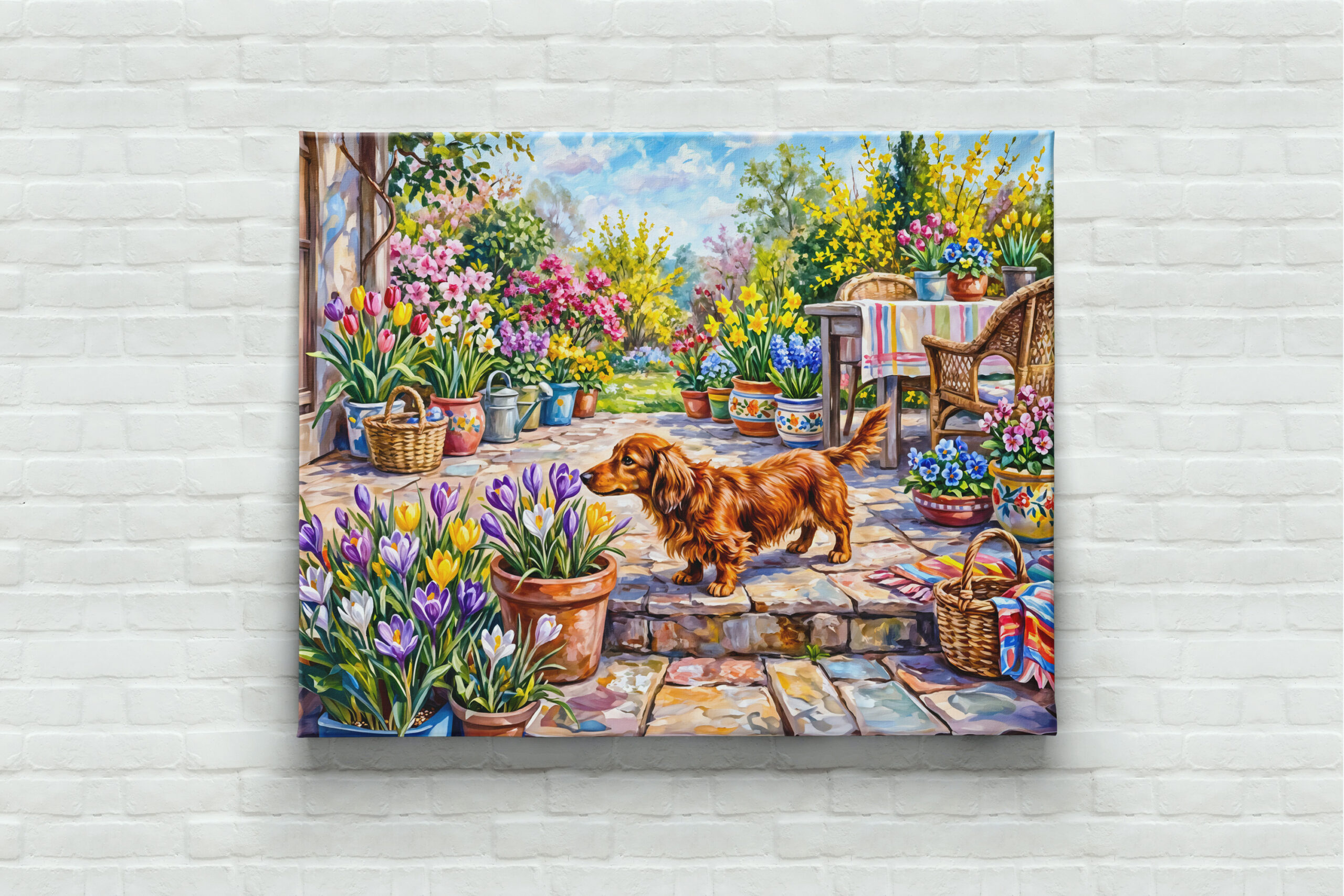 raxxa Canva: Dachshund Walking Through Colorful Blooming Spring Garden – Image 3