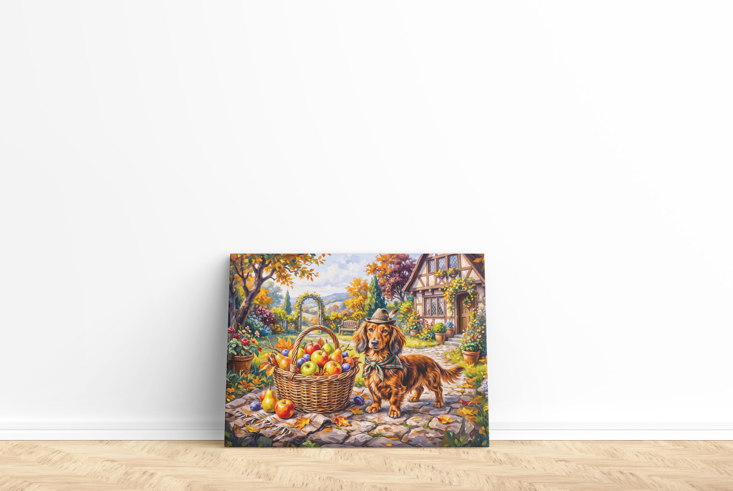 raxxa Canva: Dachshund Sitting Beside Apples Pumpkins Autumn Garden – Bild 2