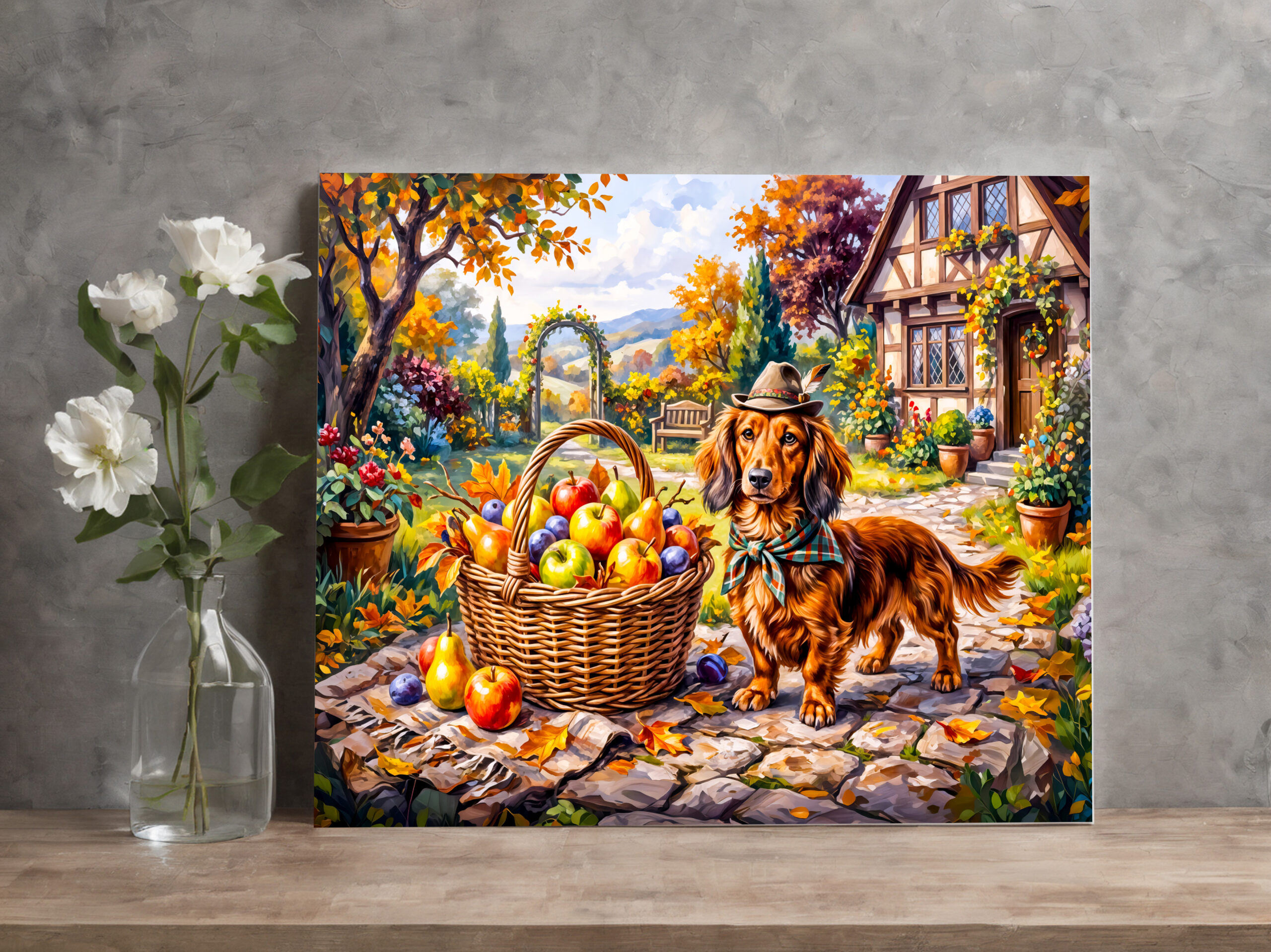 raxxa Canva: Dachshund Sitting Beside Apples Pumpkins Autumn Garden – Bild 3