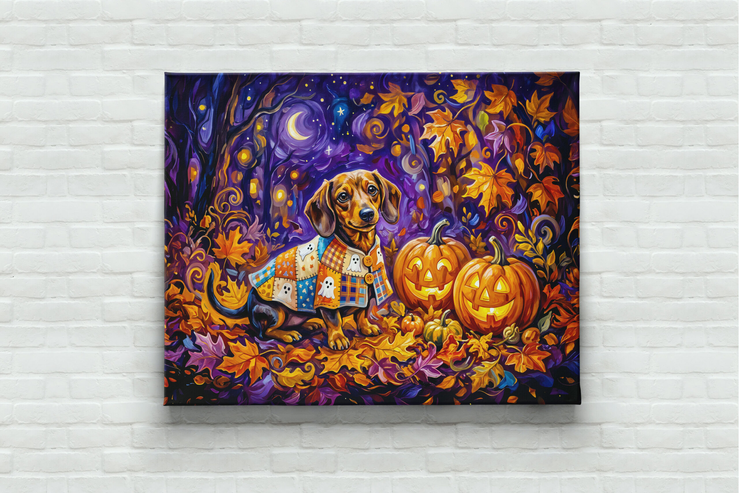 raxxa Canva: Dachshund Sitting Among Pumpkins Under Autumn Night Sky - immagine 3
