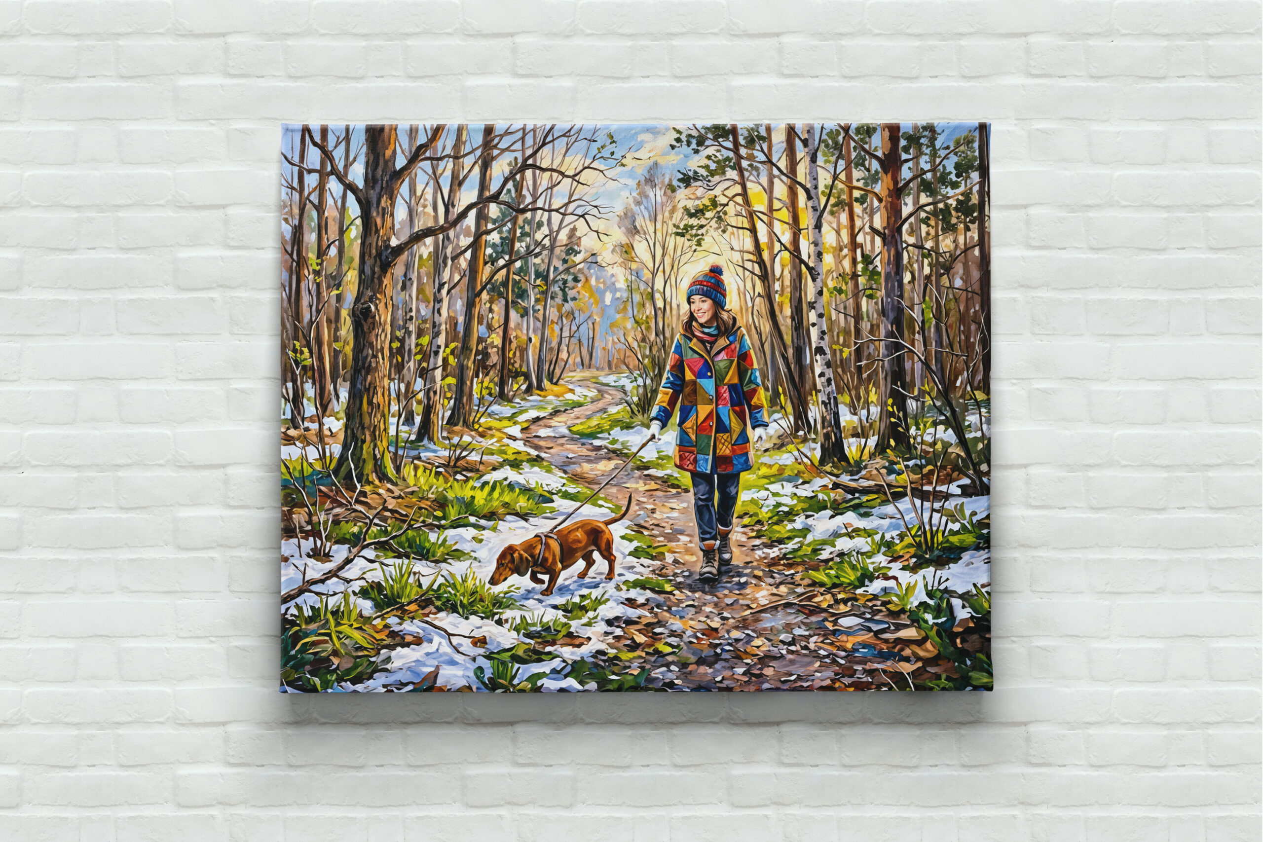 raxxa Canva: Dachshund Walking Along Sunlit Snowy Forest Path - Image 3