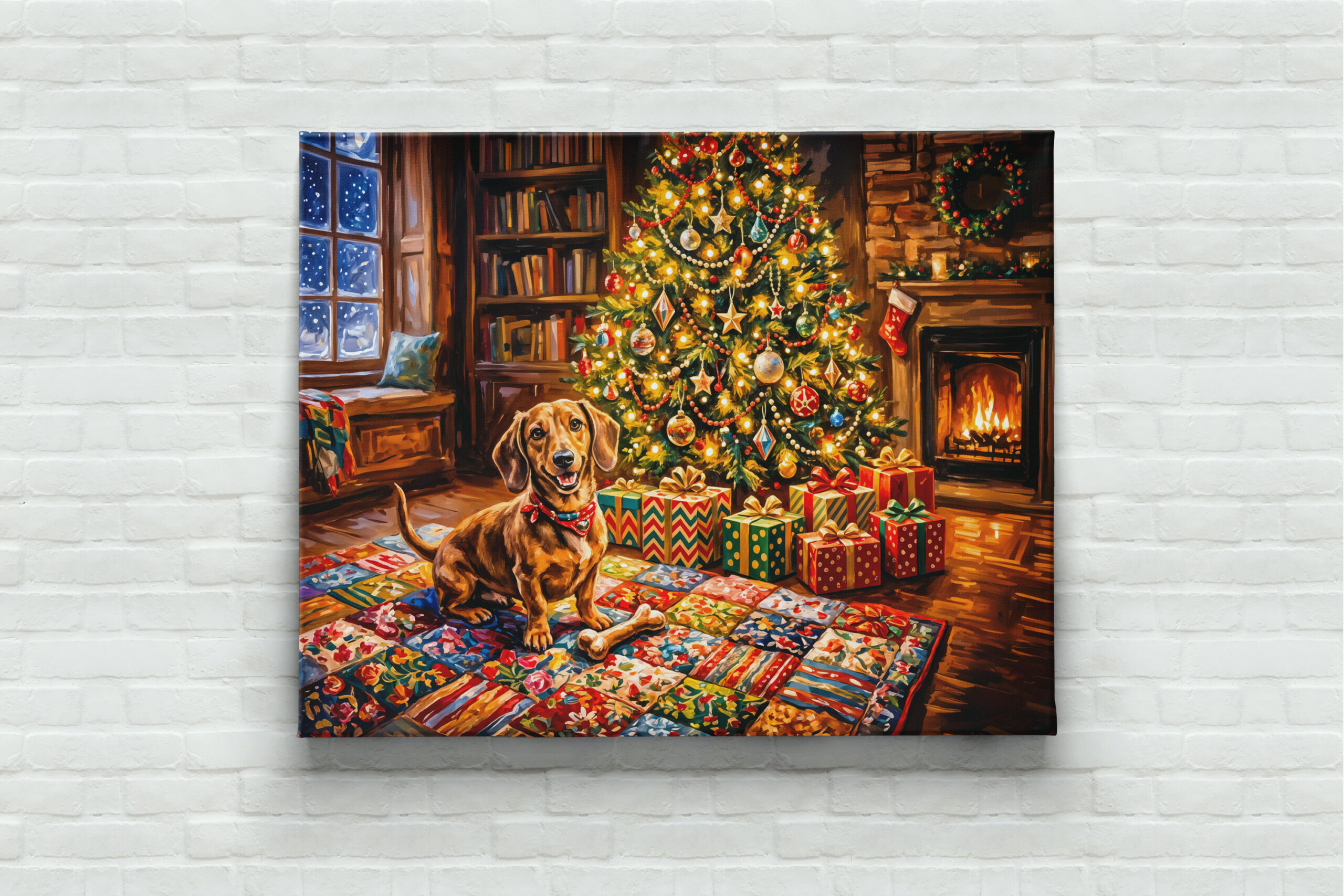 raxxa Canva: Dachshund Resting Beside Cozy Christmas Tree Fireplace - Image 3