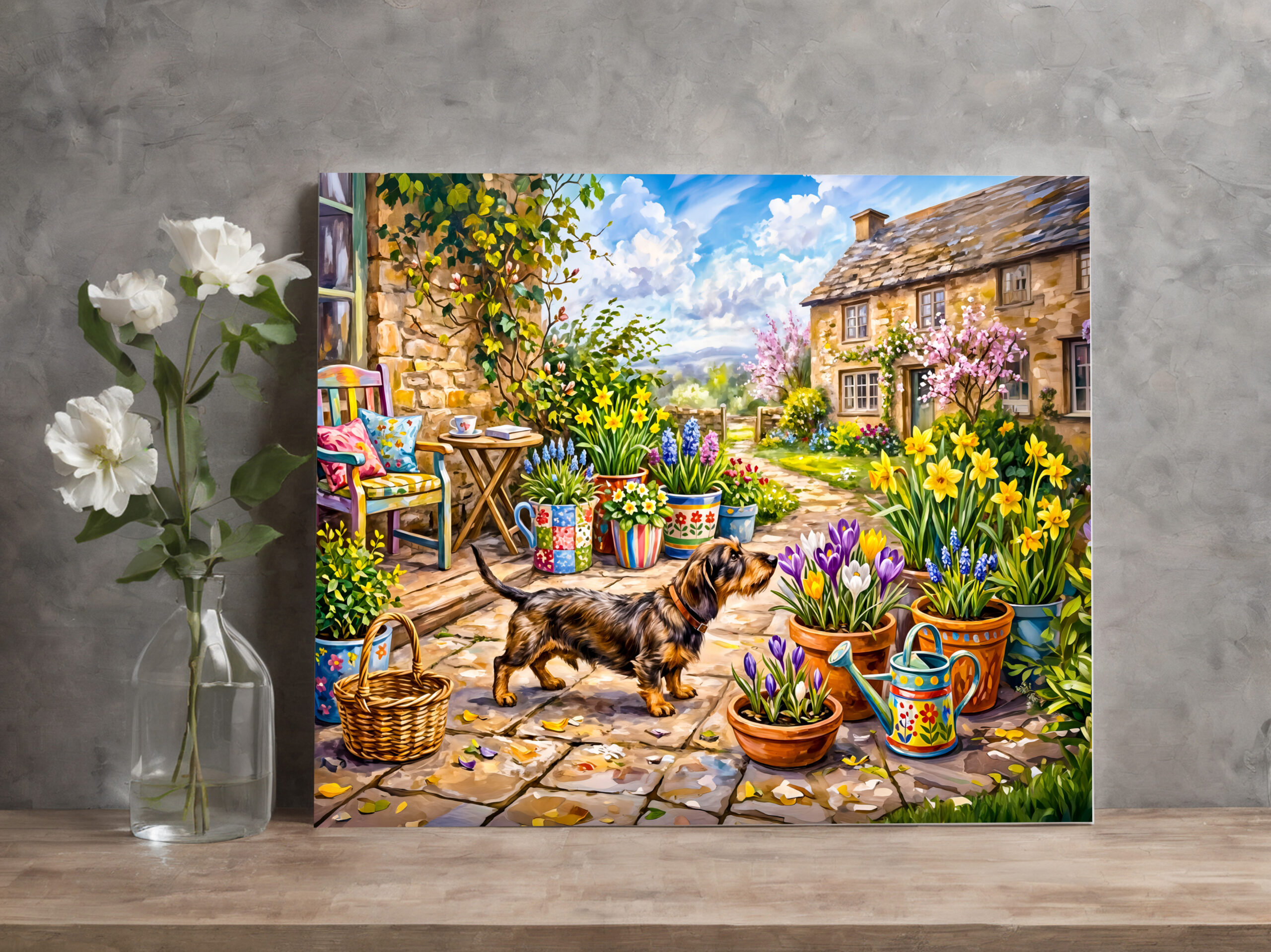 raxxa Canva: Dachshund Walking Through Colorful Flower Patio Garden – Bild 2