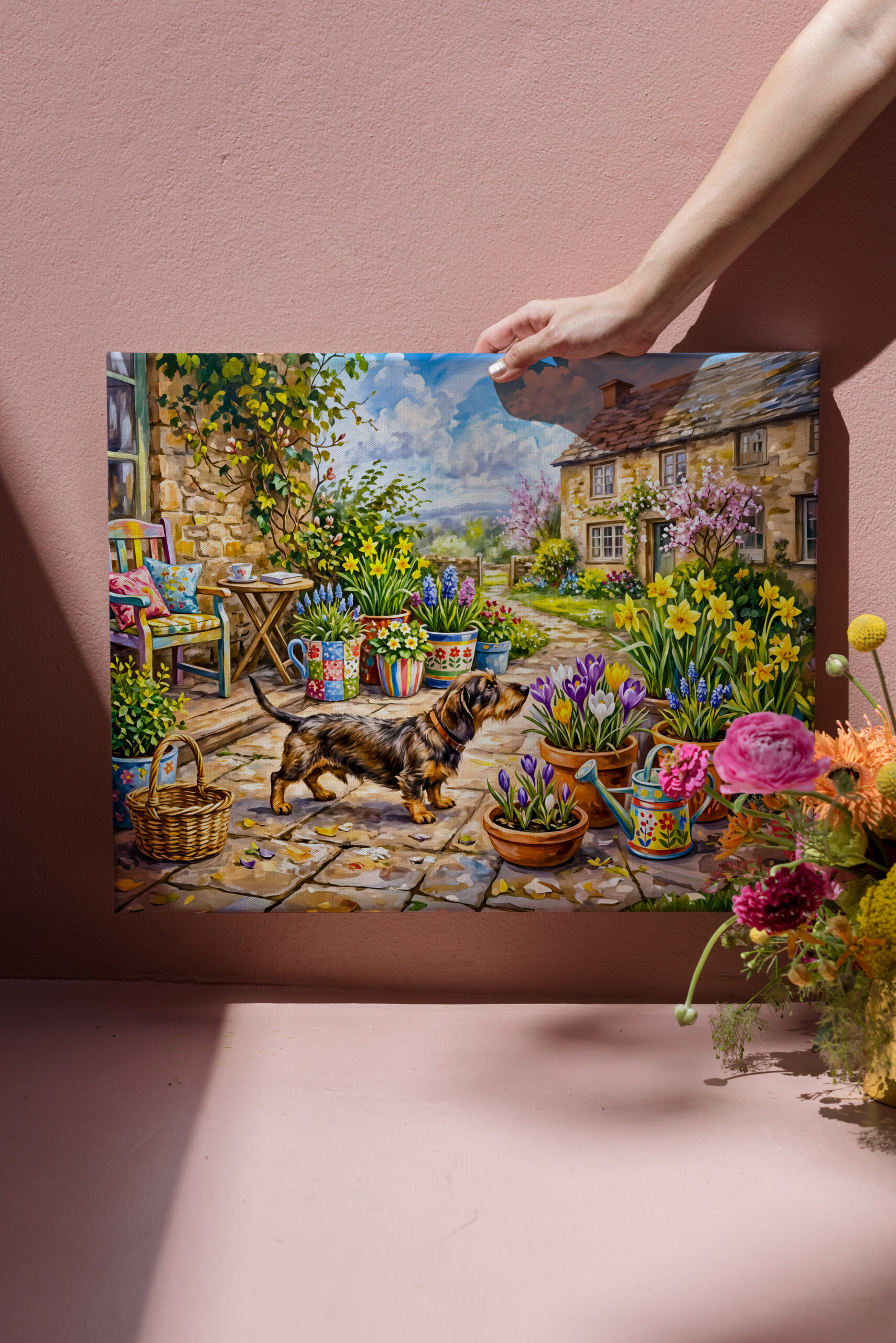 raxxa Canva: Dachshund Walking Through Colorful Flower Patio Garden – Bild 3