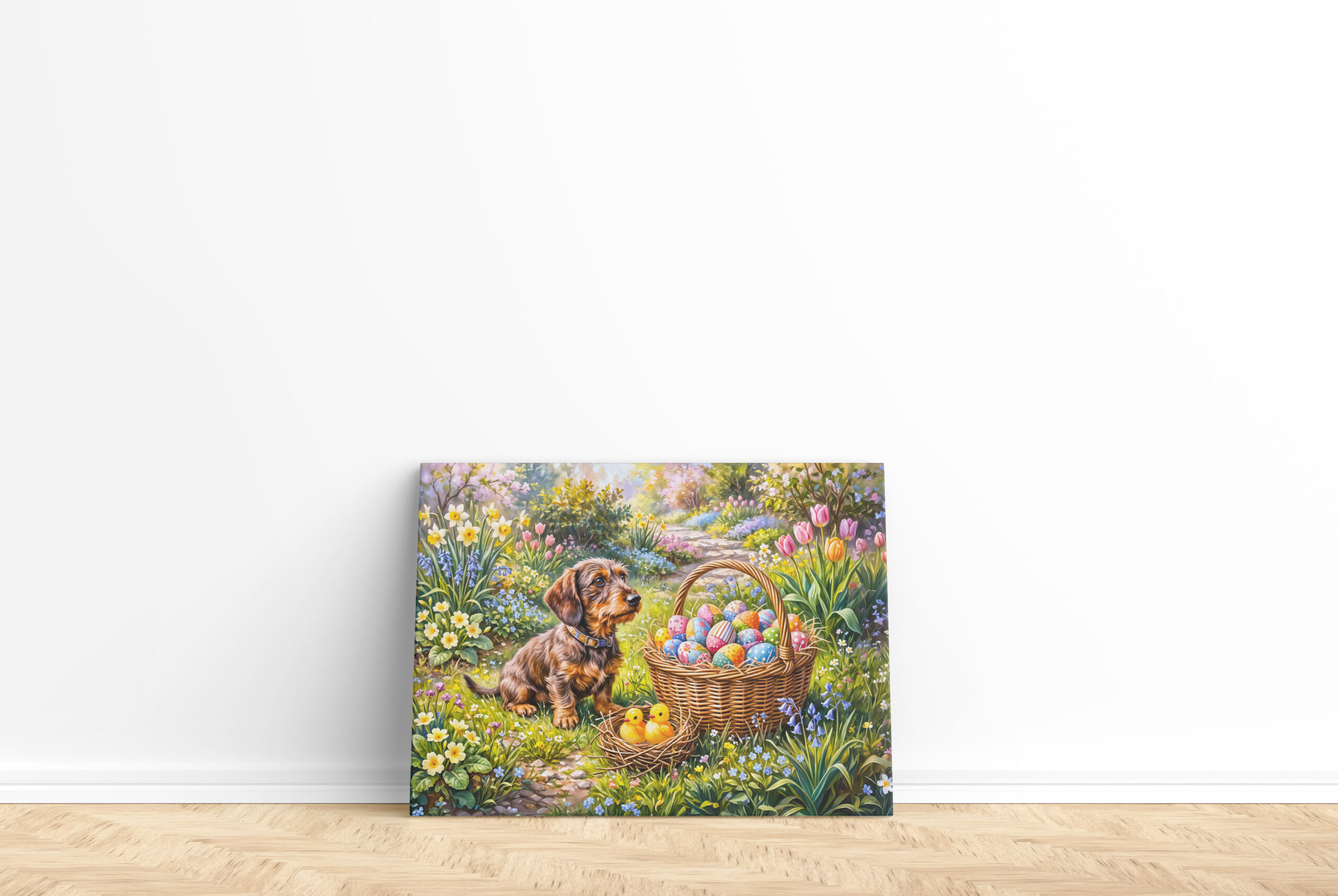 raxxa Canva: Dachshund Sitting with Easter Basket in Garden – Image 2