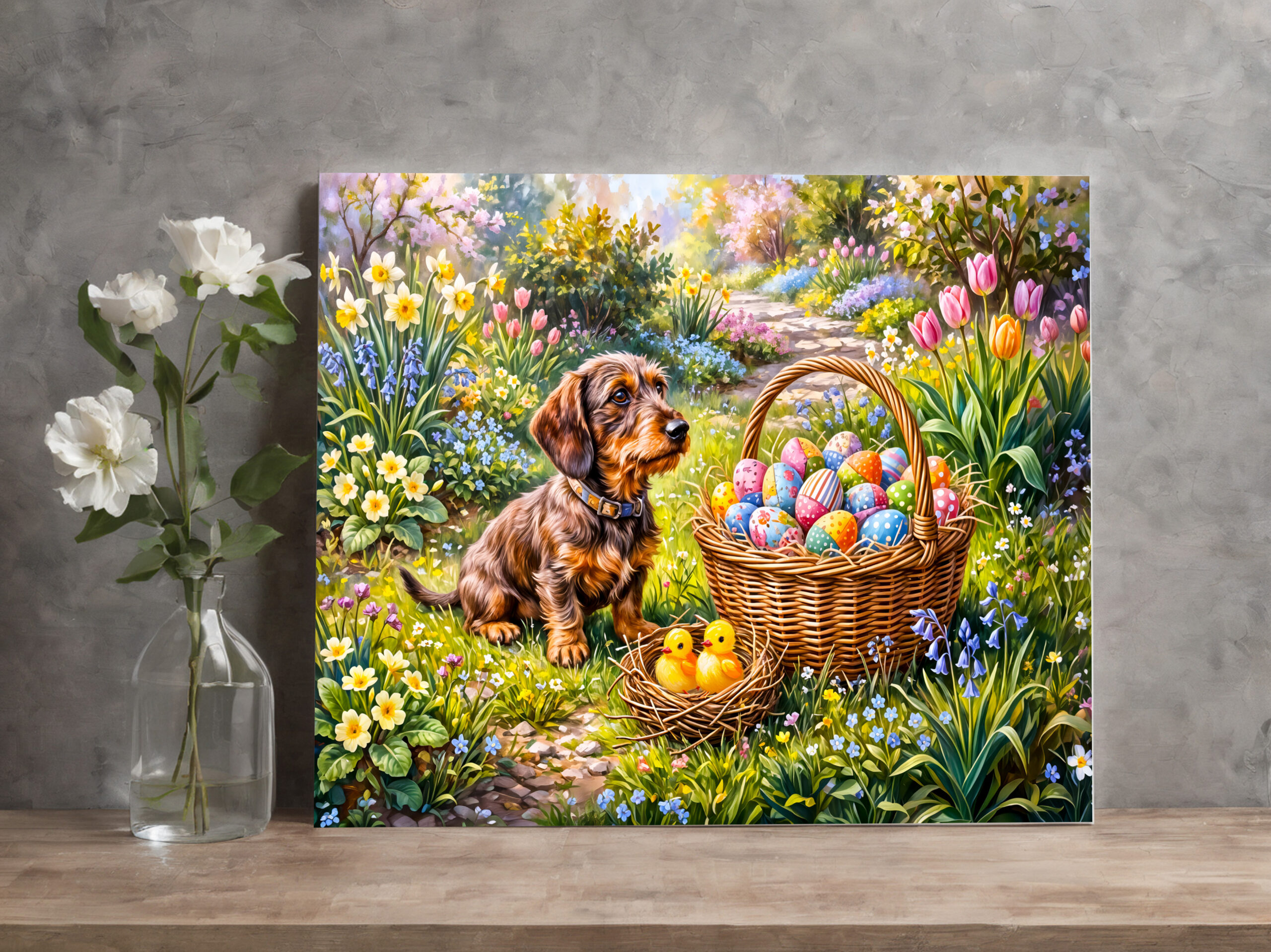 raxxa Canva: Dachshund Sitting with Easter Basket in Garden – Image 3