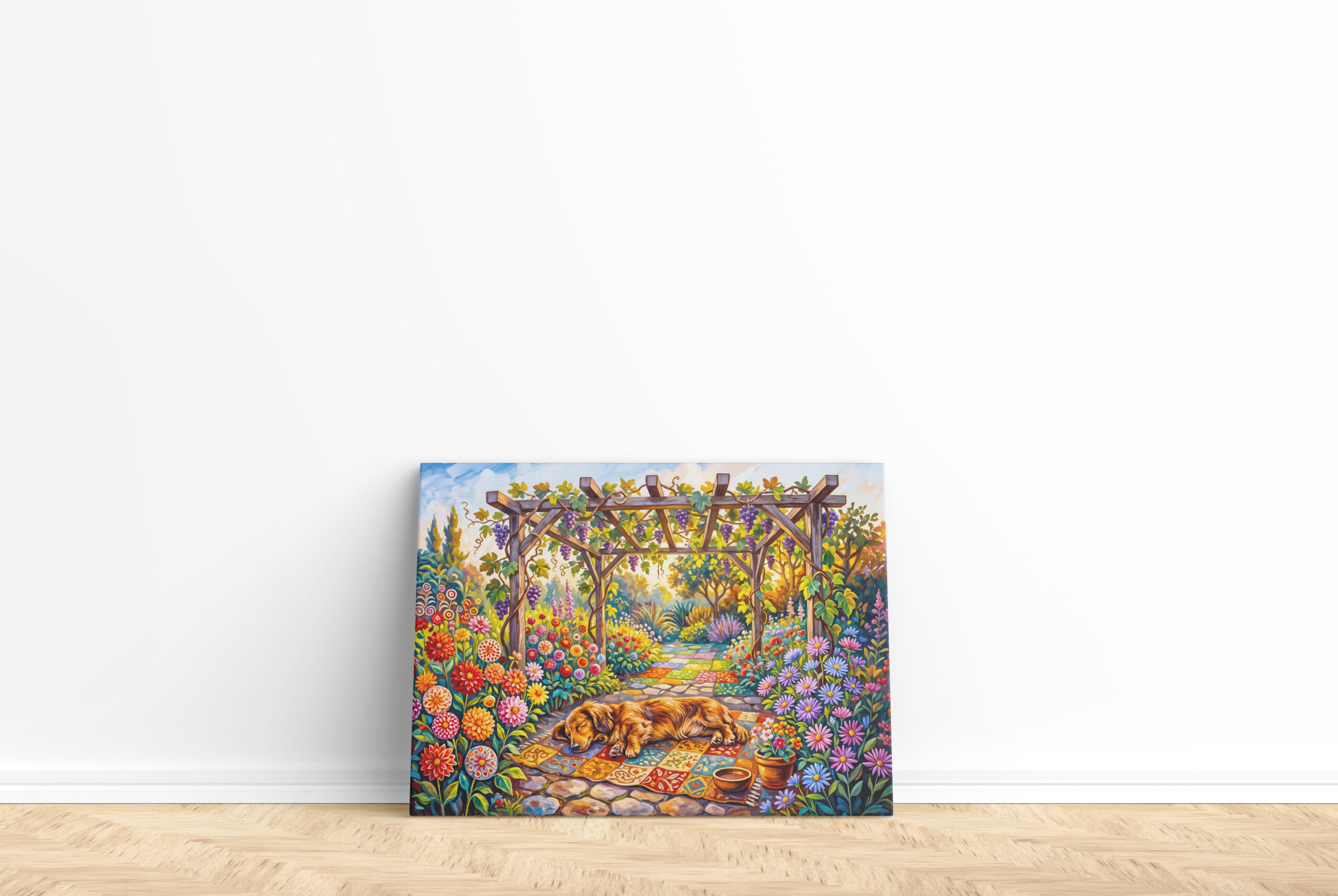 raxxa Canva: Dachshund Resting Under Floral Garden Pergola Path - immagine 2