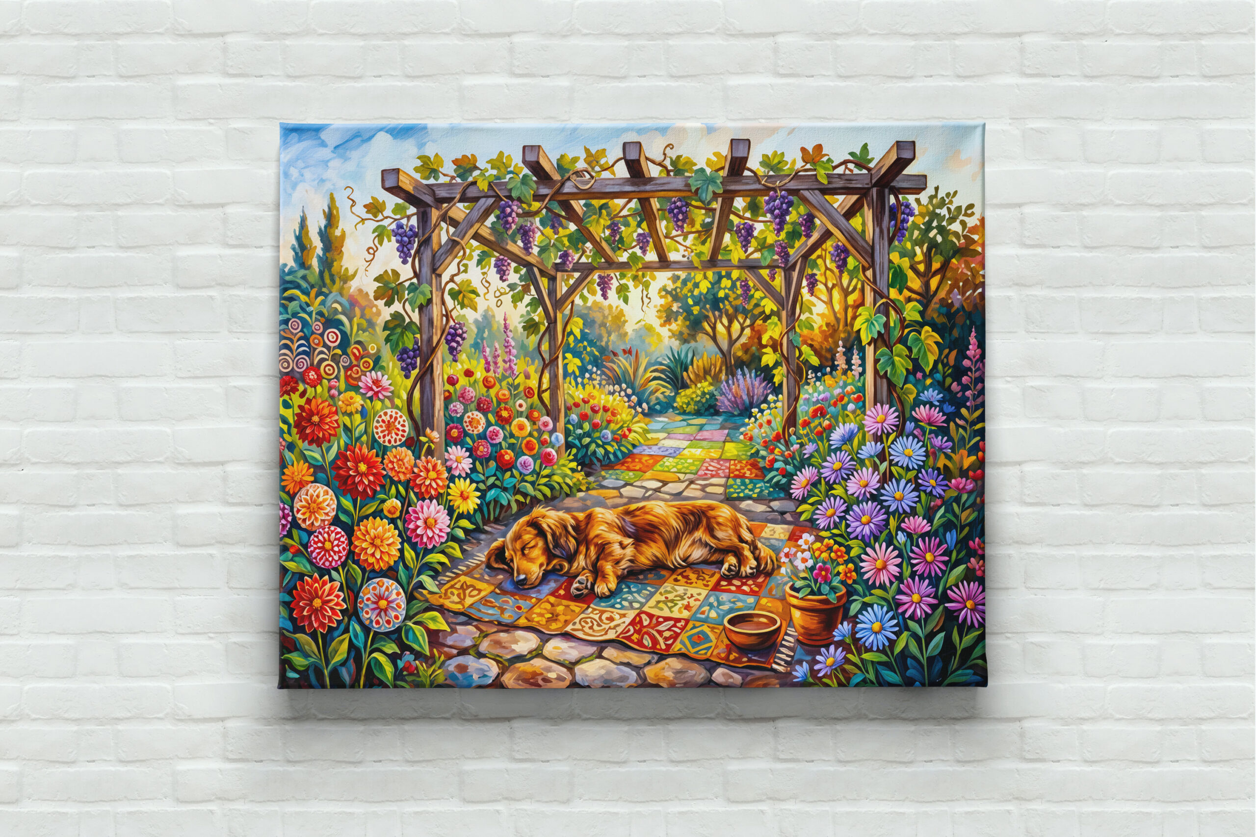 raxxa Canva: Dachshund Resting Under Floral Garden Pergola Path - immagine 3