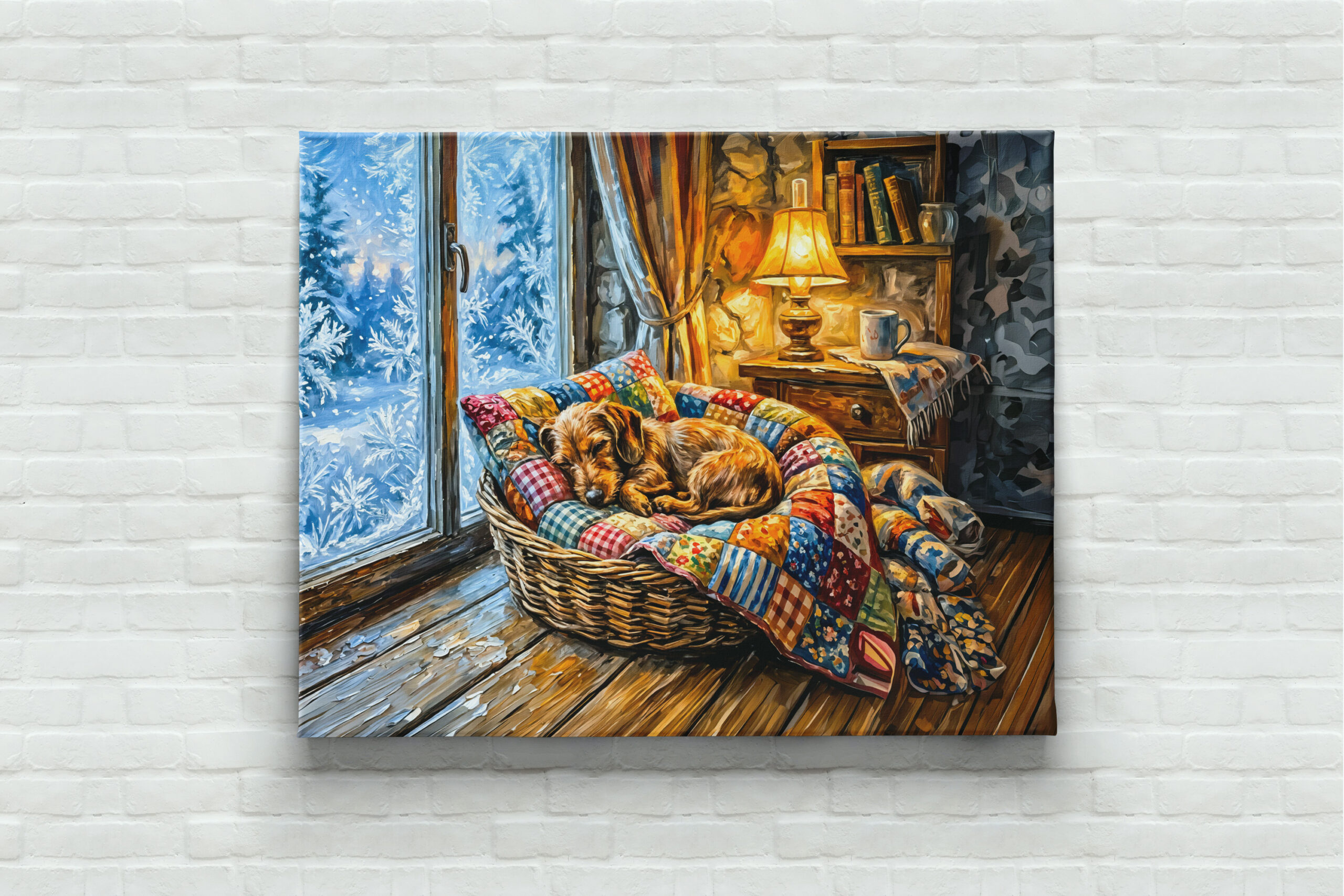 raxxa Canva: Dachshund Resting in Cozy Winter Window Basket - immagine 3