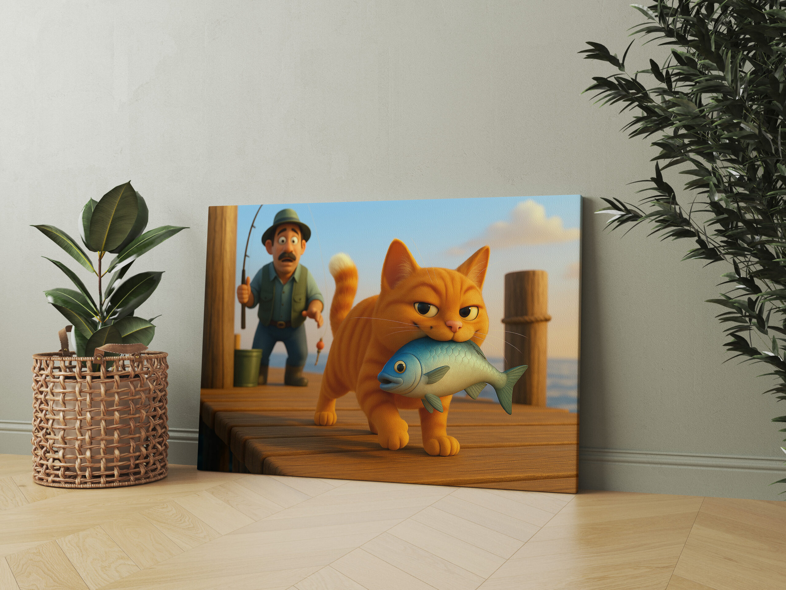 raxxa Canva: Diebischer Kater und Angler