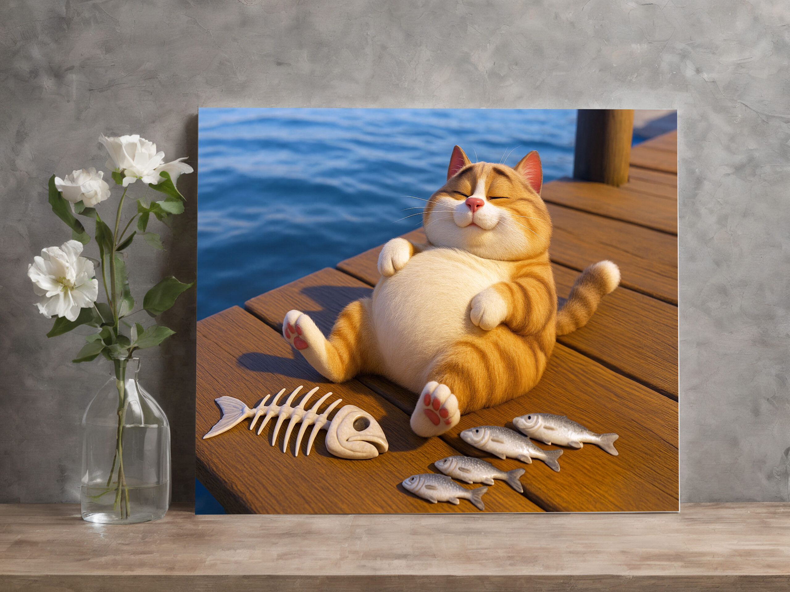 raxxa Canva: Endlich satt - dicker Kater mit Fisch – Bild 2