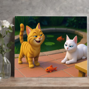 raxxa Canva: Ein Kater bringt seiner Auserwählten ein Geschenk. Sie ist nicht amüsiert
