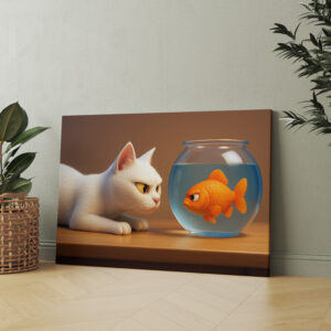 raxxa Canva: Sie werden keine Freunde - Katze und Fisch im Aquarium