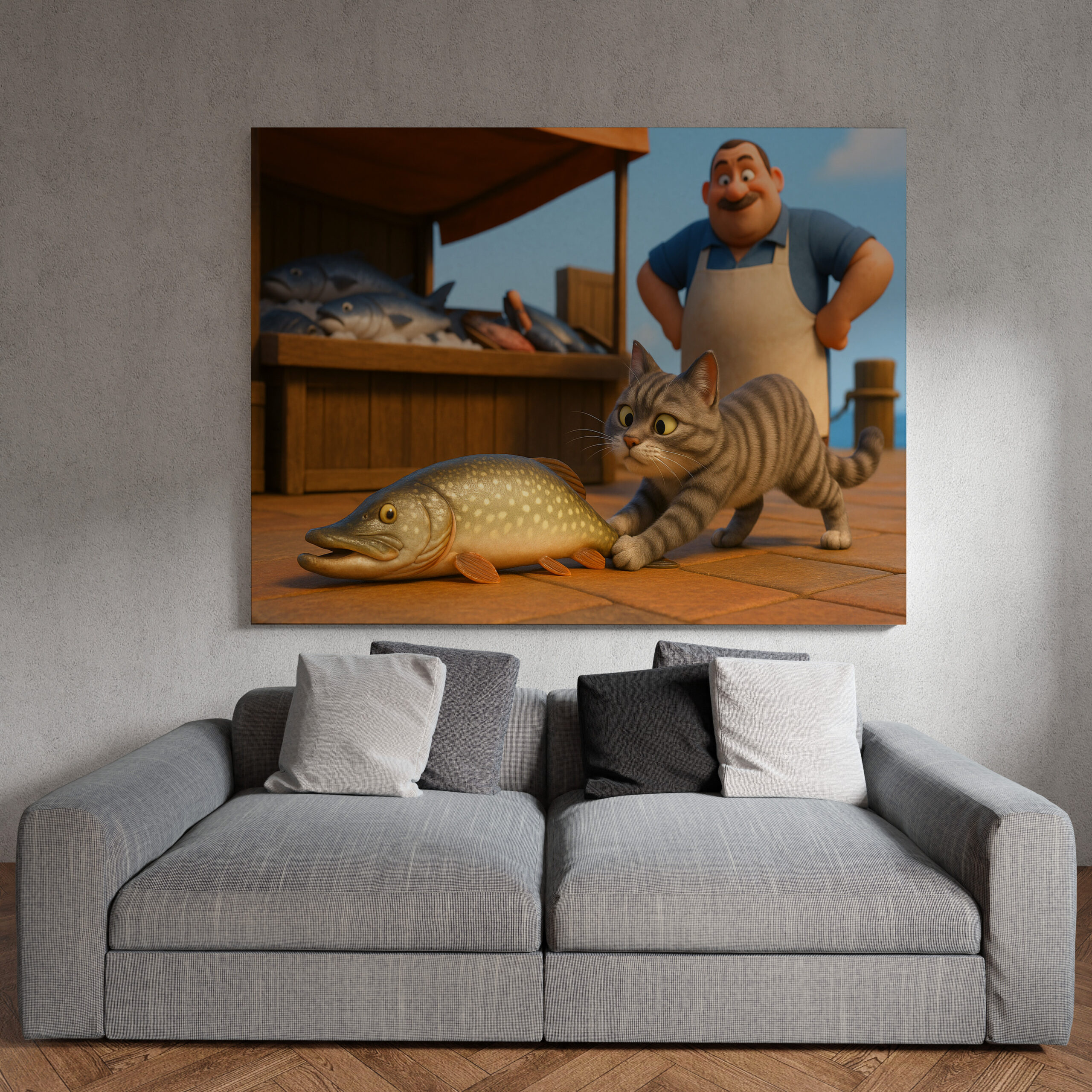 raxxa Canva: Dieser Fisch gehört mir - Katze mit Hecht - Imagen 3