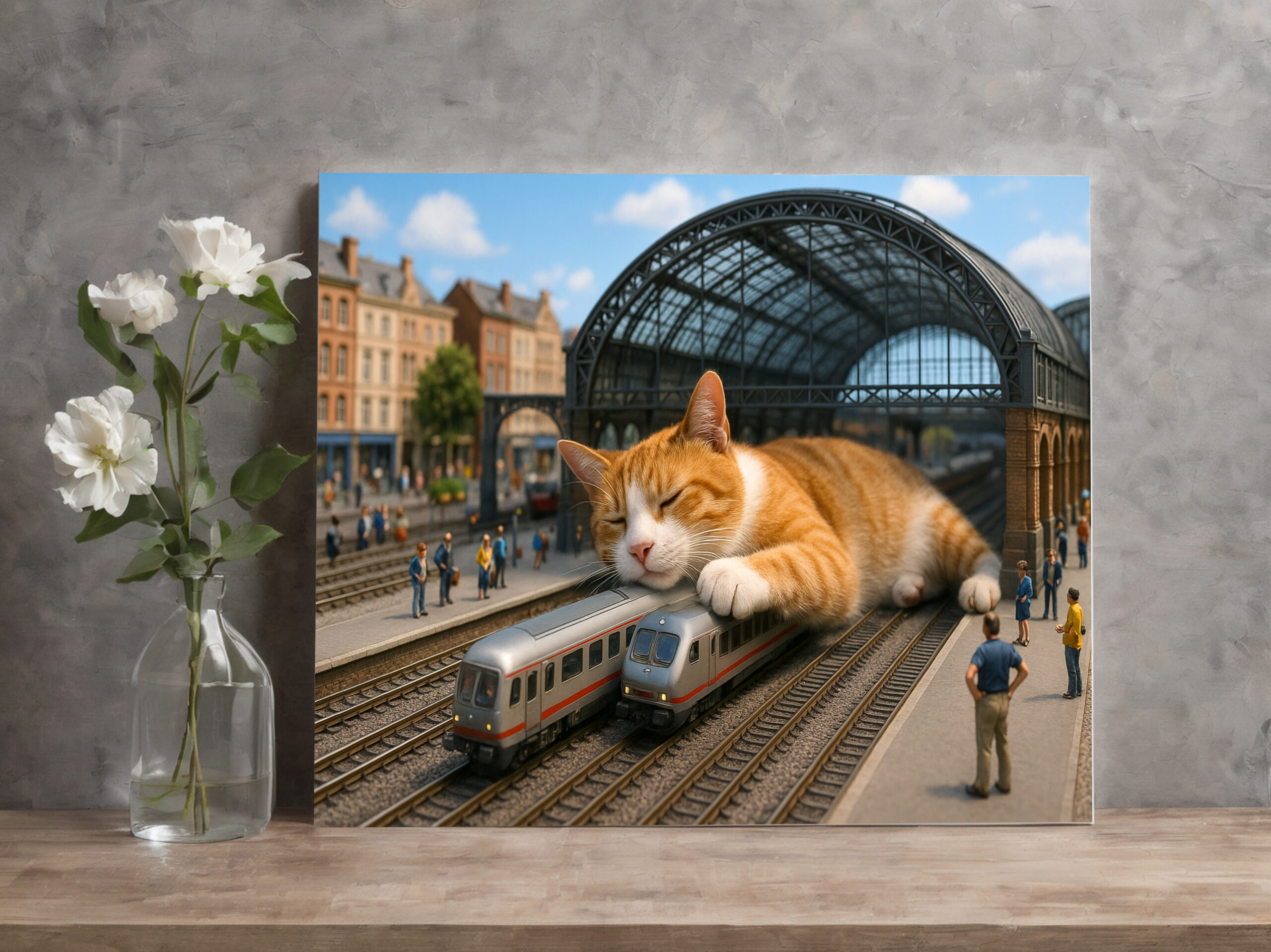 raxxa Canva: Heute Verspätung. Katze schläft auf der Eisenbahn - immagine 3