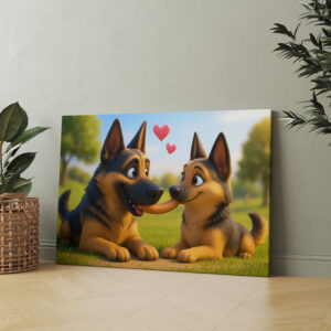 raxxa Canva: Schäferhund mit seiner großen Liebe und Wurstgeschenk