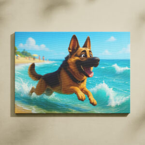 raxxa Canva: Schäferhund spielt am Strand