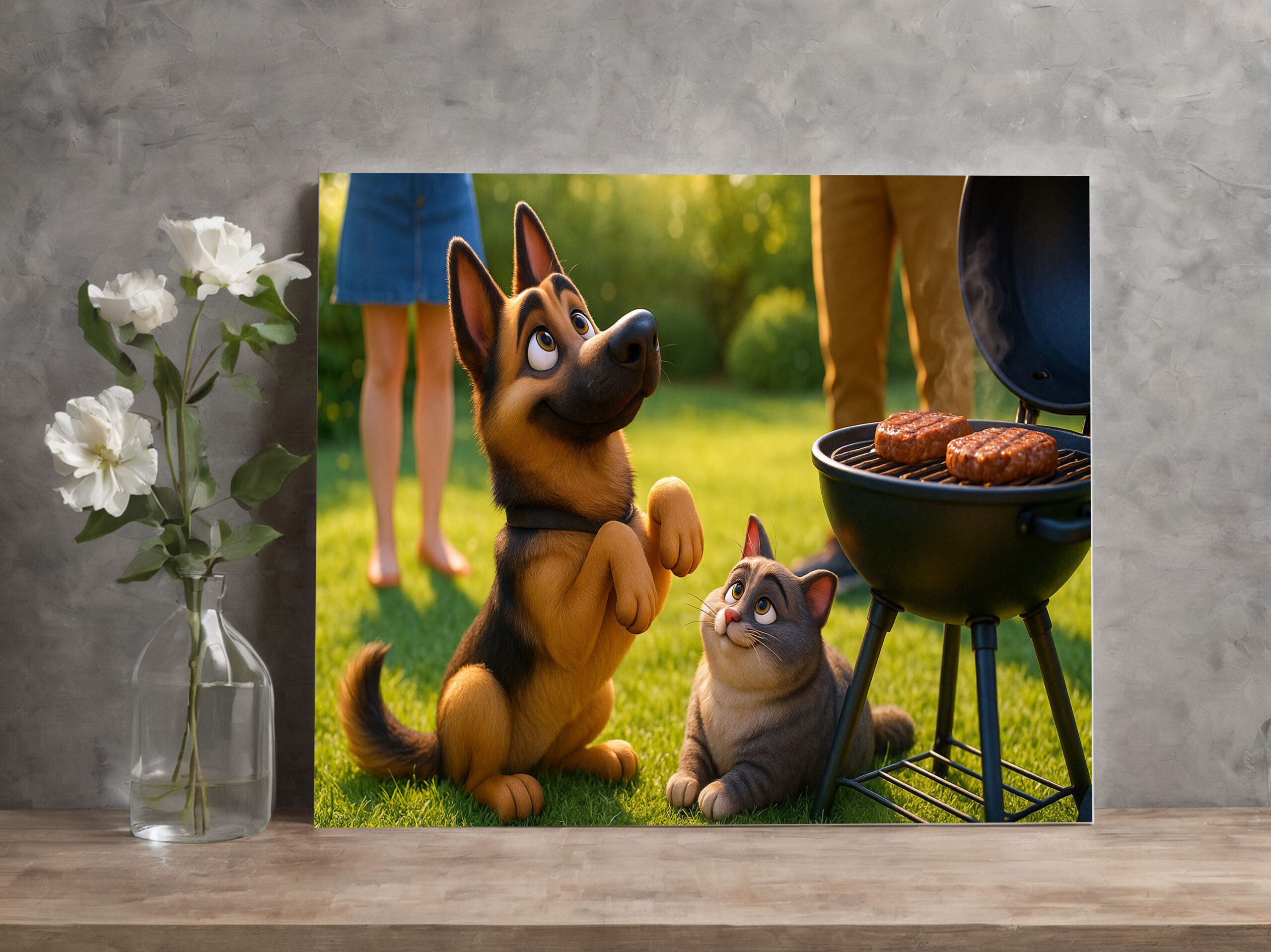raxxa Canva: Zwei Freunde beim grillen - Schäferhund und Kater - Imagen 2