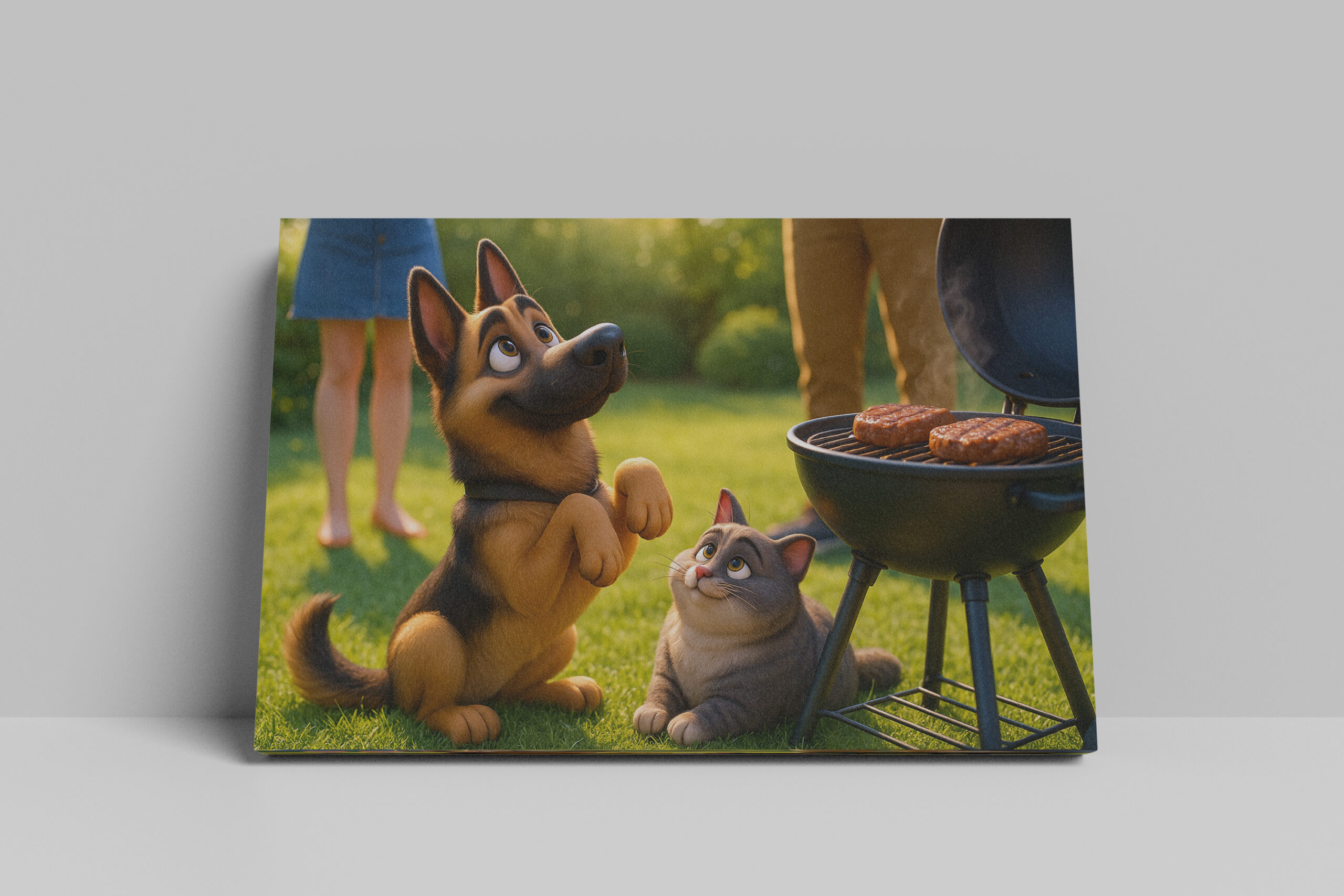 raxxa Canva: Zwei Freunde beim grillen - Schäferhund und Kater - Imagen 3