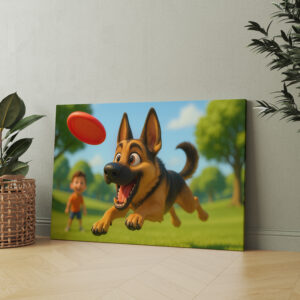 raxxa Canva: Schäferhund beim Frisbee fangen