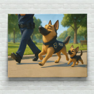raxxa Canva: Stolzer Schäferhund und Welpe beim Polizeidienst