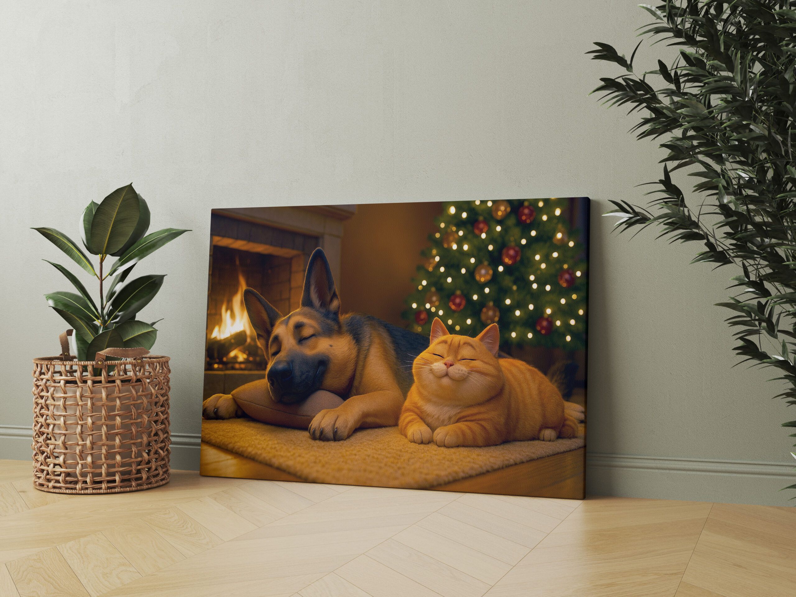 raxxa Canva: Schäferhund und Kater genießen die Feiertage am Kamin - immagine 2