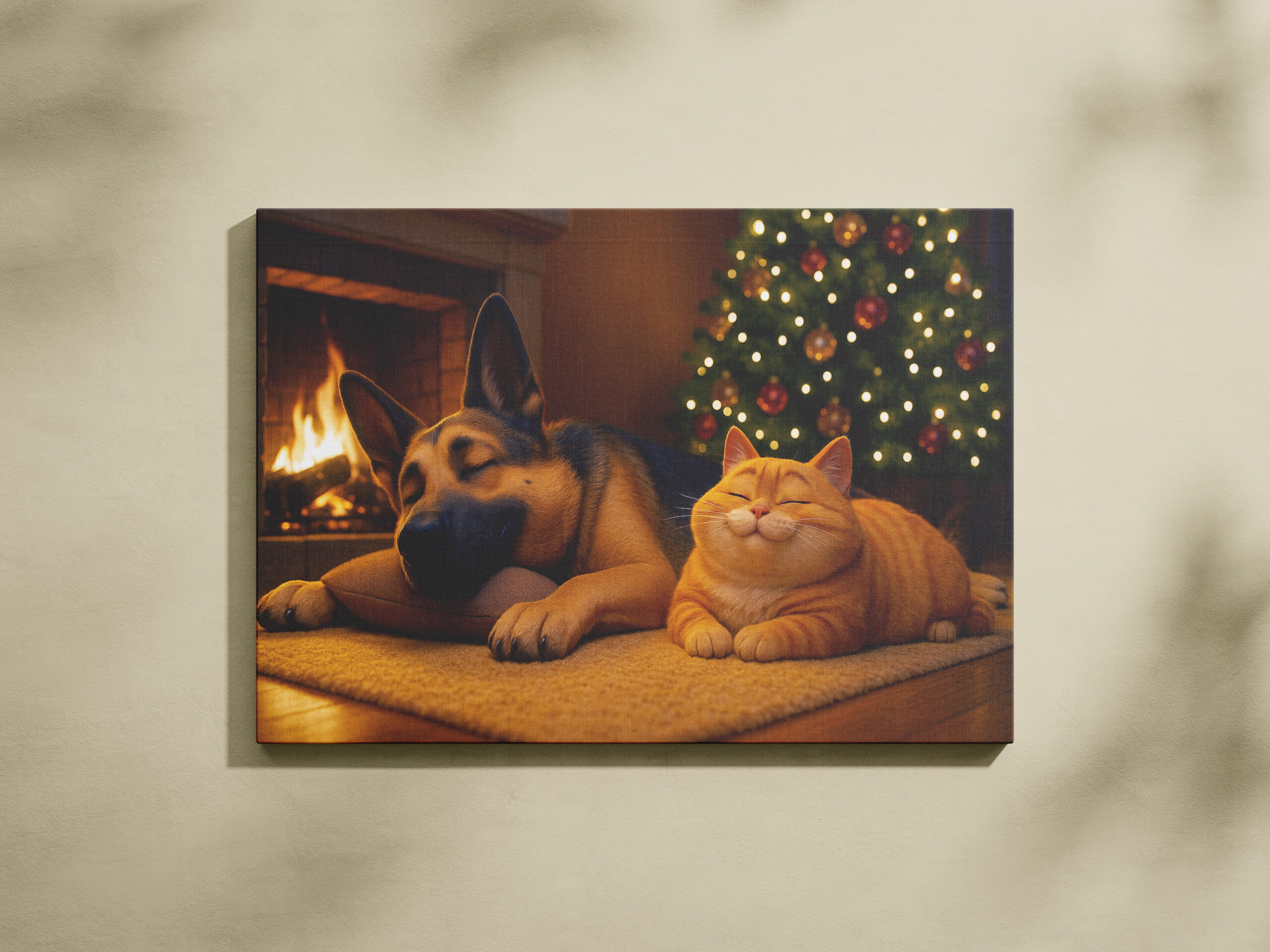 raxxa Canva: Schäferhund und Kater genießen die Feiertage am Kamin - immagine 3