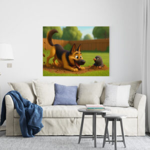 raxxa Canva: Schäferhund und genervter Maulwurf