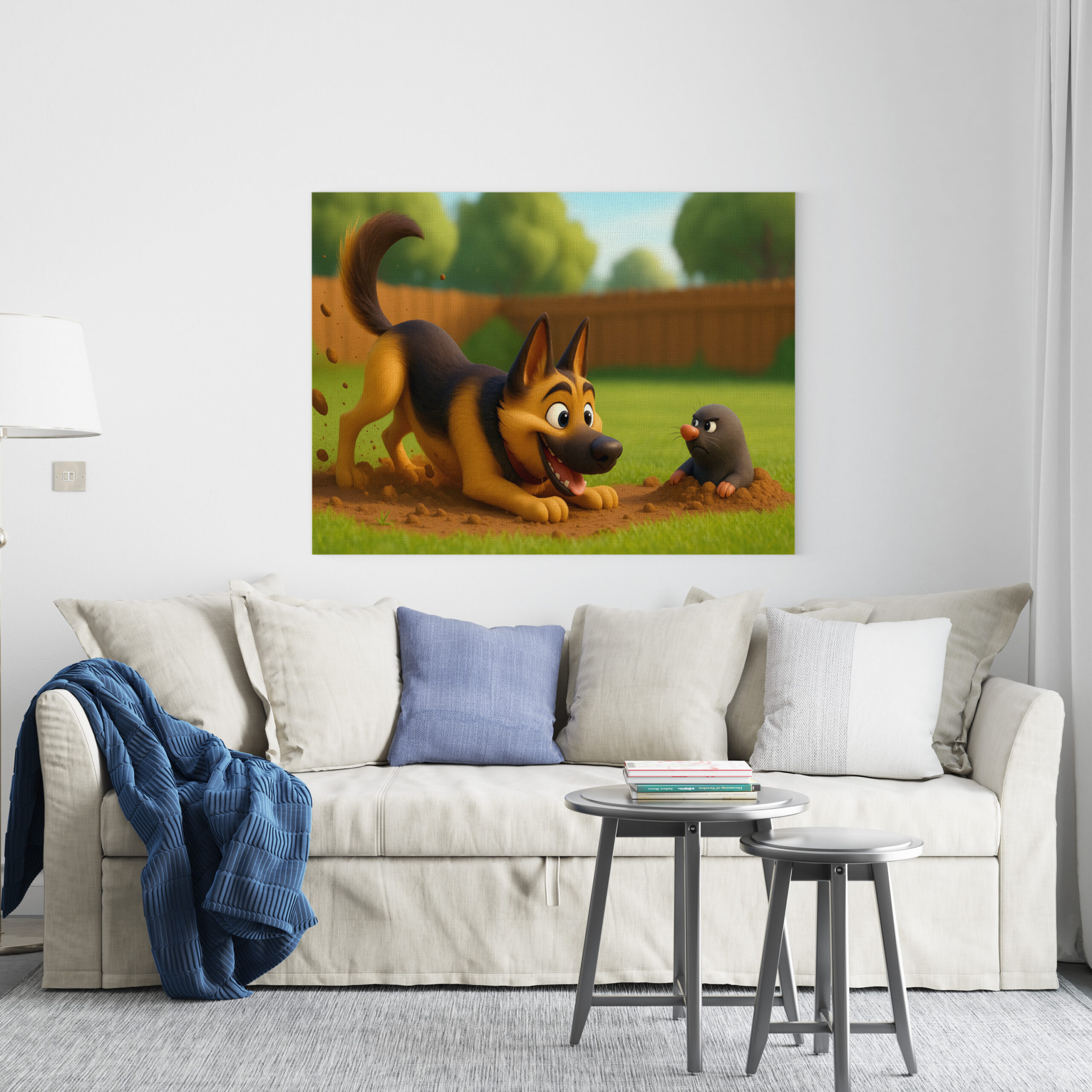 raxxa Canva: Schäferhund und genervter Maulwurf