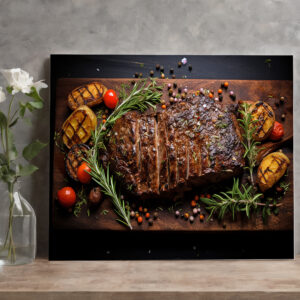 raxxa Canva: Arrangement eines leckeren Steak mit Rosmarin