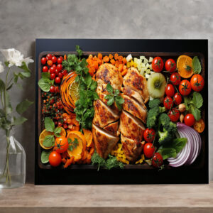 raxxa Canva: Arrangement mit Hühnchen Fleisch und Gemüse