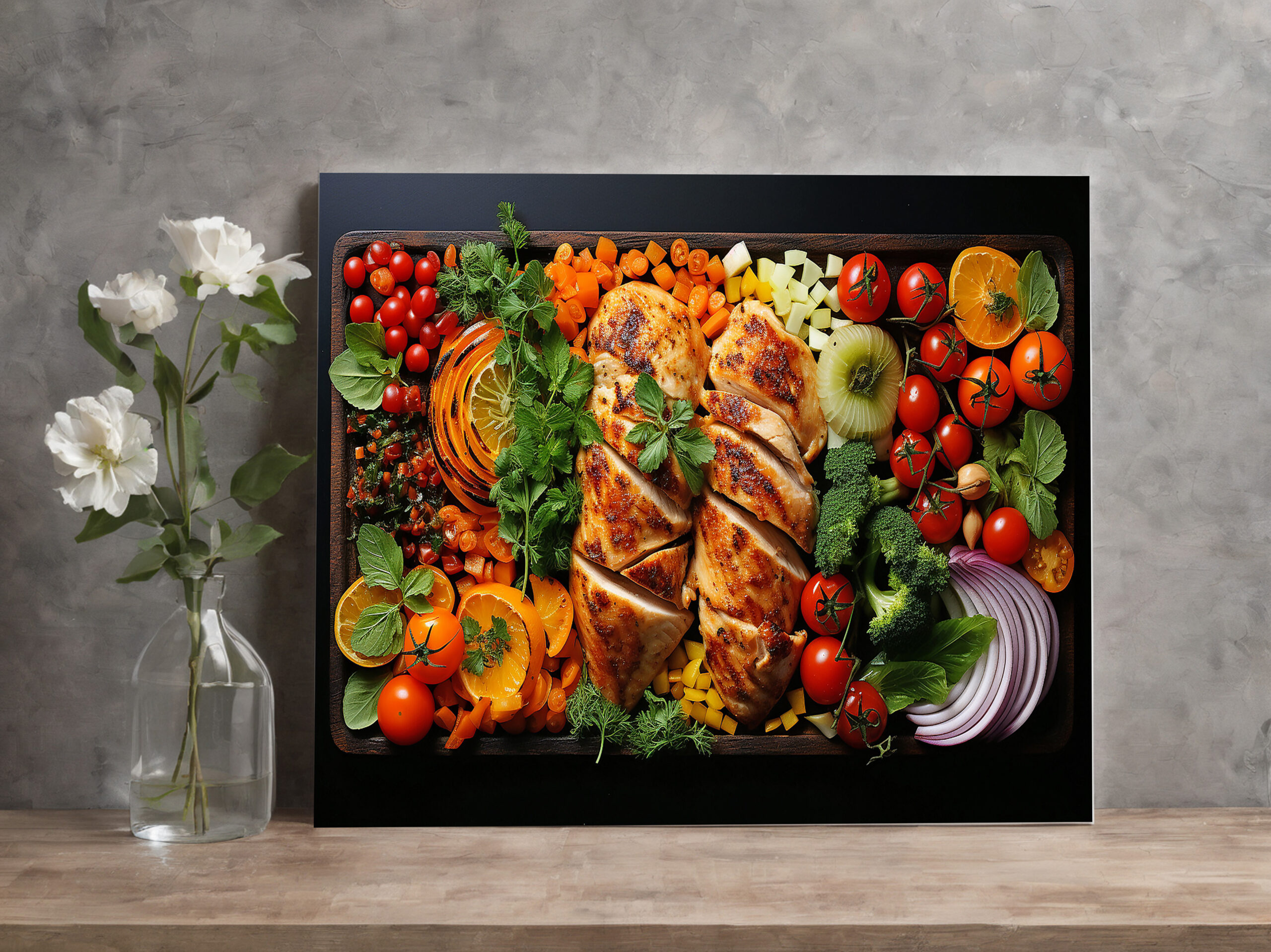 raxxa Canva: Arrangement mit Hühnchen Fleisch und Gemüse