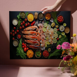 raxxa Canva: Arrangement mit Shrimps und Gemüse