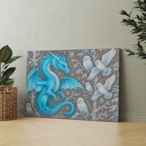 raxxa Canva: Frostdrache und Schneeeulen - nordische mystische Wesen