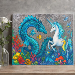 raxxa Canva: Wasserdrache und Seepferdchen-Einhorn - mystische Wesen