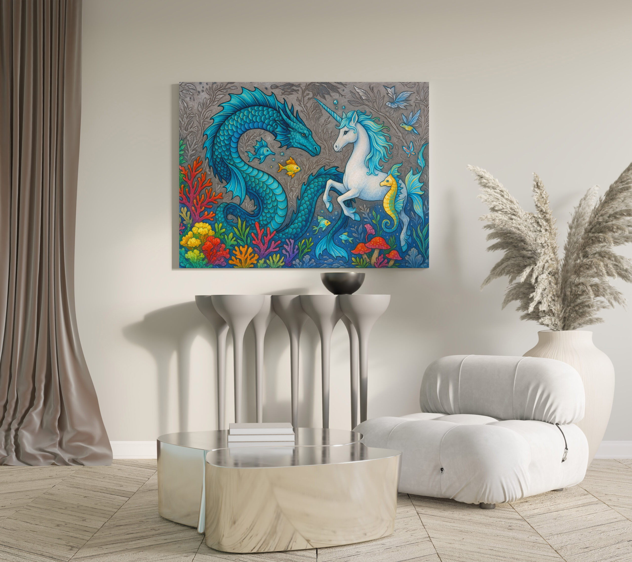 raxxa Canva: Wasserdrache und Seepferdchen-Einhorn - mystische Wesen - immagine 3